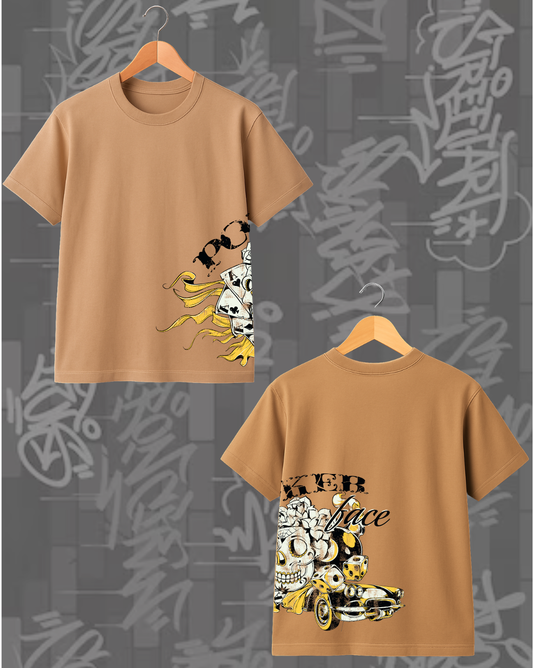 Brown Joker & Dice Tee - Oversized T-Shirt