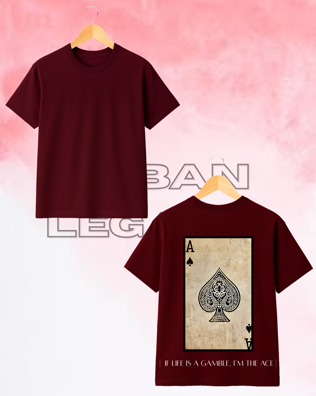 Maroon Playing Card Ace - Oversized T-Shirt