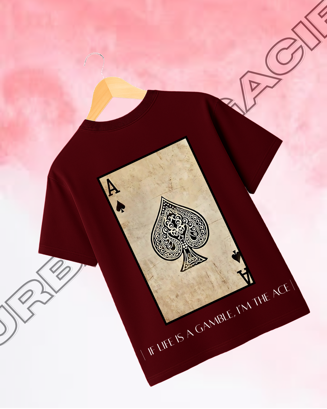 Maroon Playing Card Ace - Oversized T-Shirt